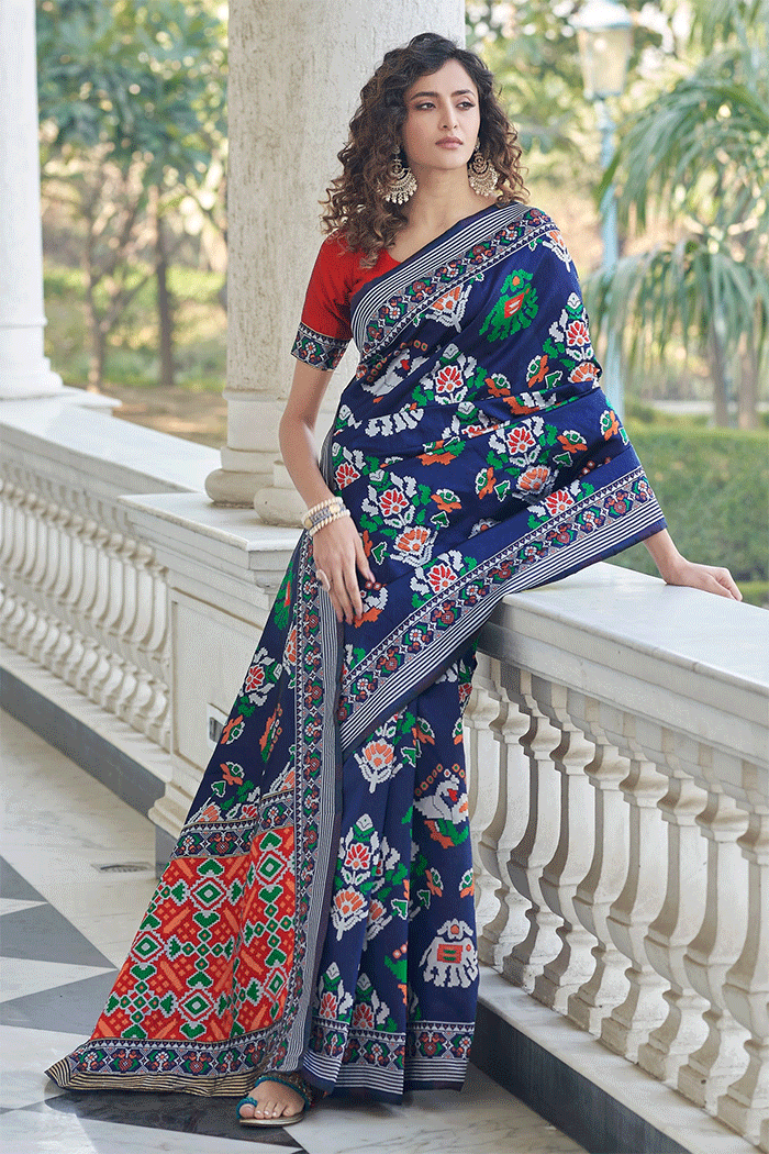 Cloud Blue and Red Woven Patola Saree