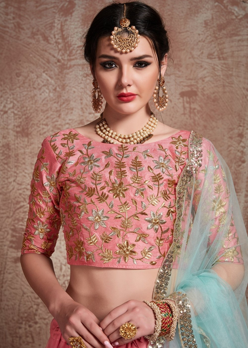 Mona Lisa Pink Designer Soft Net Lehenga Choli