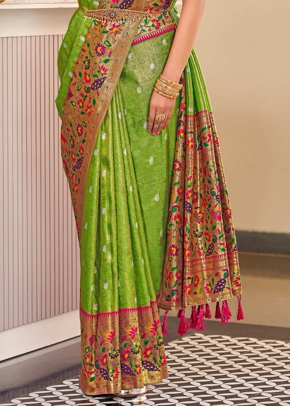 Citron Green Woven Paithani Silk Saree