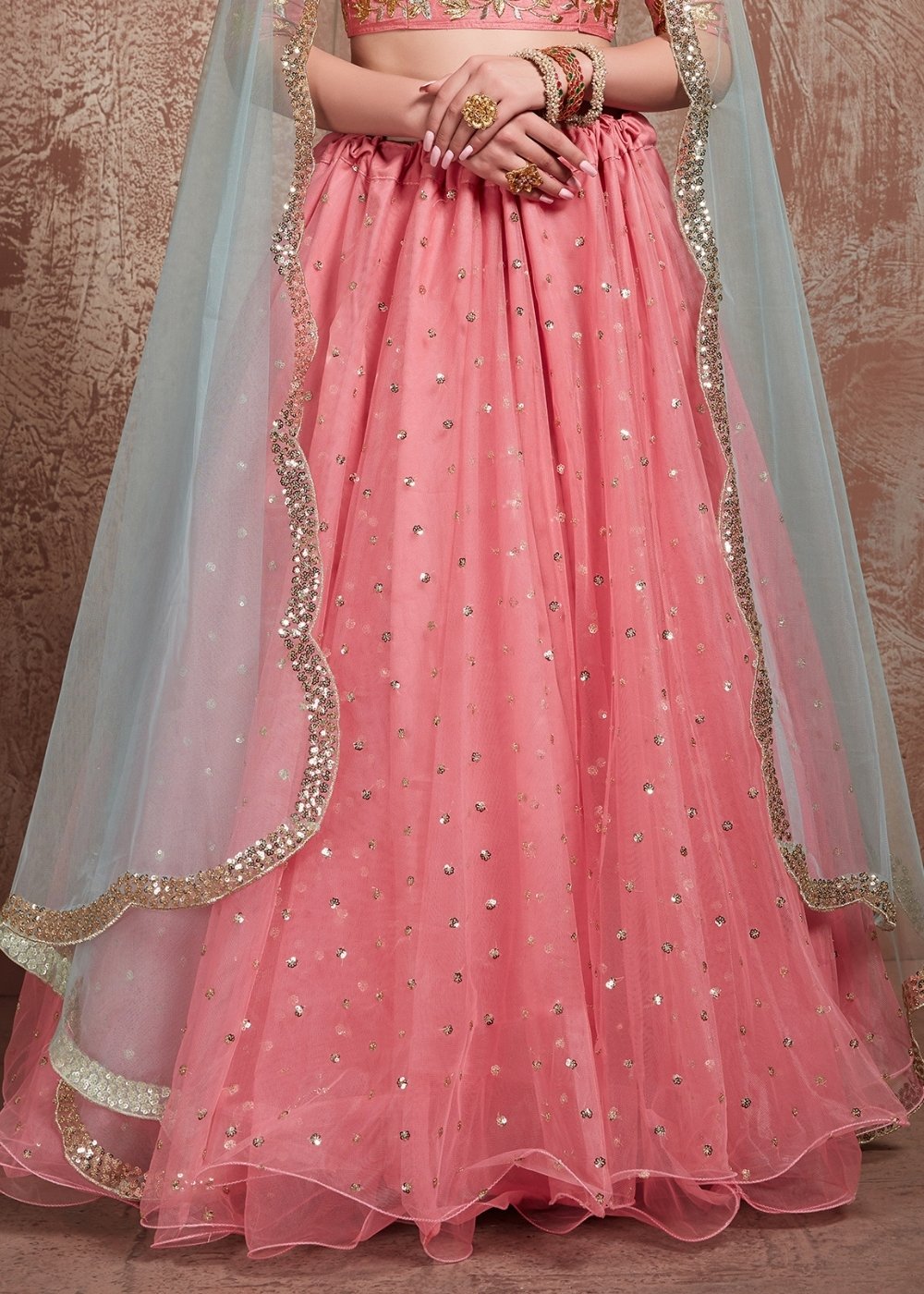 Mona Lisa Pink Designer Soft Net Lehenga Choli