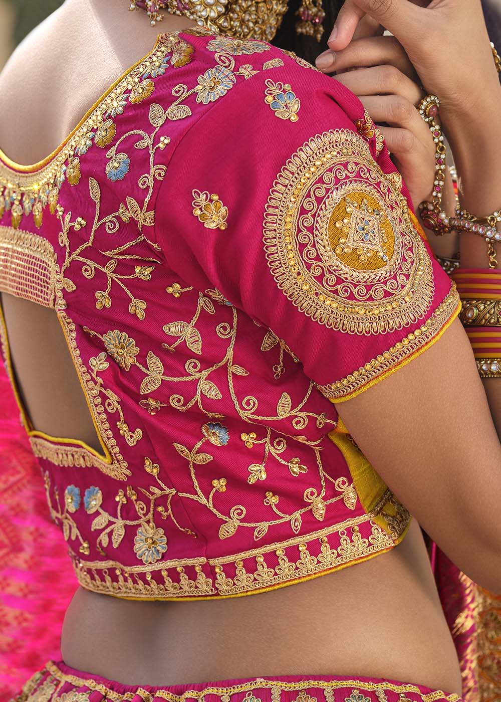 Ronchi Yellow and Pink Banarasi Silk Lehenga Choli