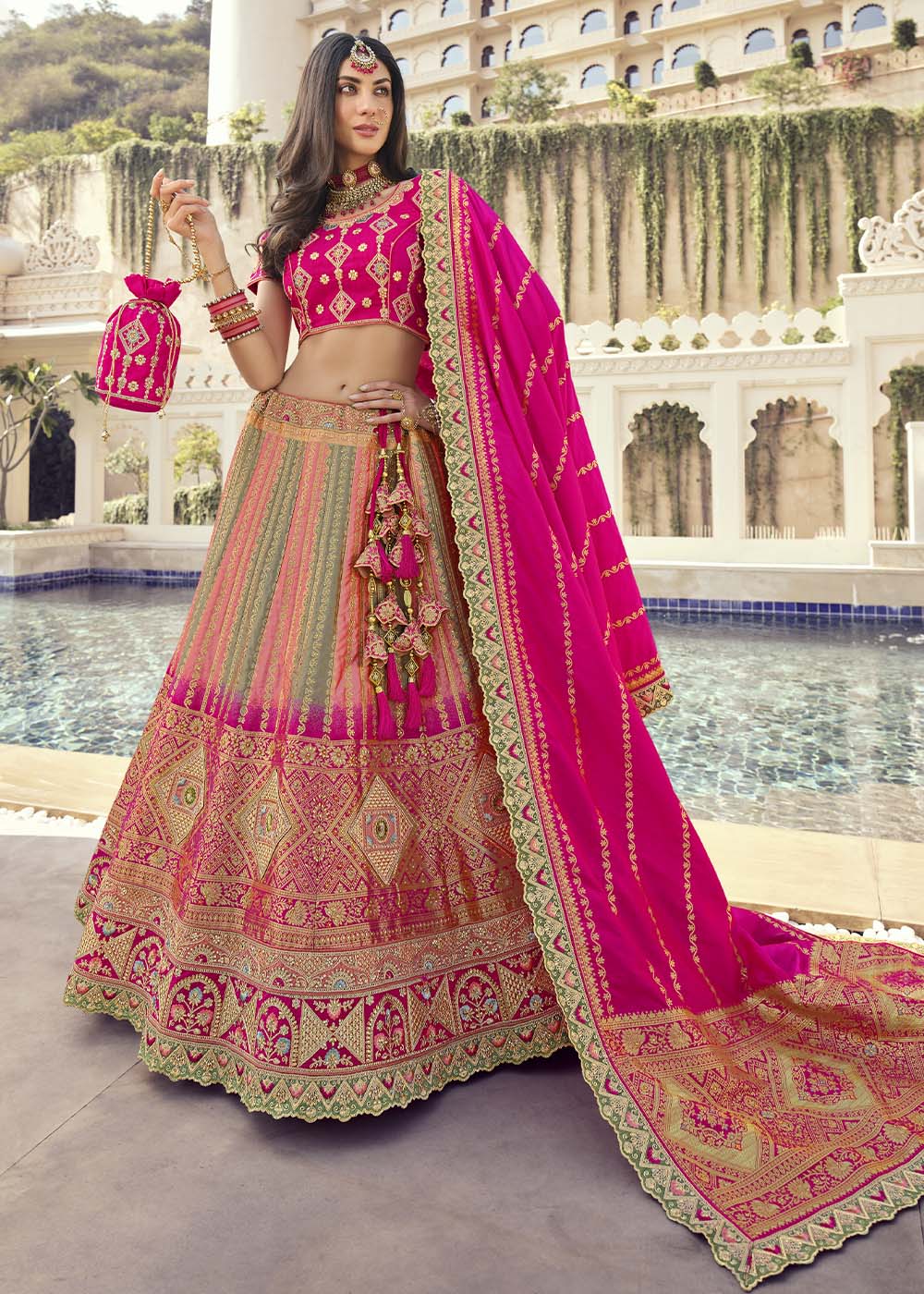 Cabaret Pink Banarasi Silk Lehenga Choli