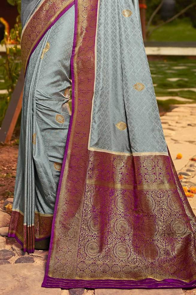 Edward Grey Zari Woven Kanjivaram Saree