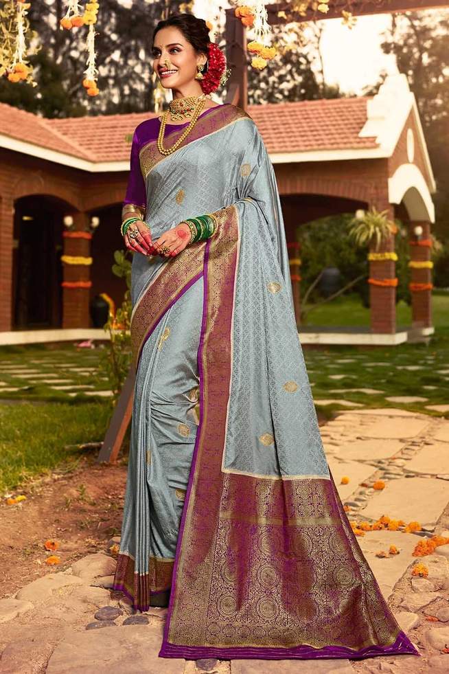 Edward Grey Zari Woven Kanjivaram Saree