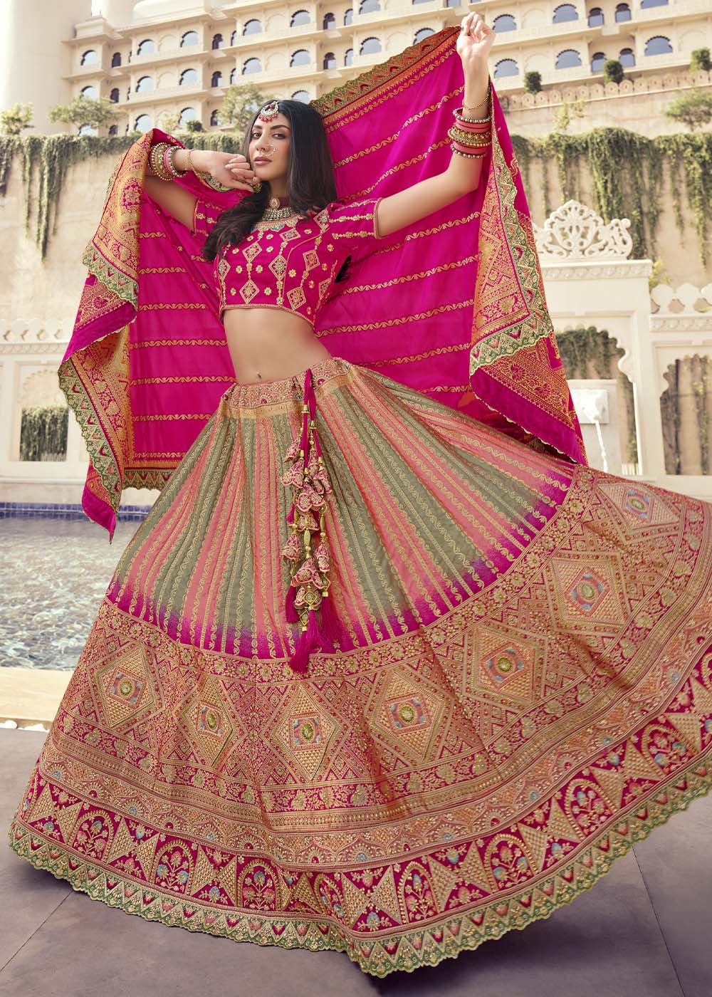 Cabaret Pink Banarasi Silk Lehenga Choli