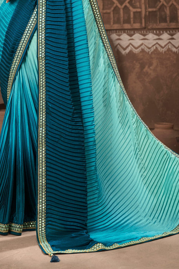 Riptide Blue Dual Tone Chiffon Saree