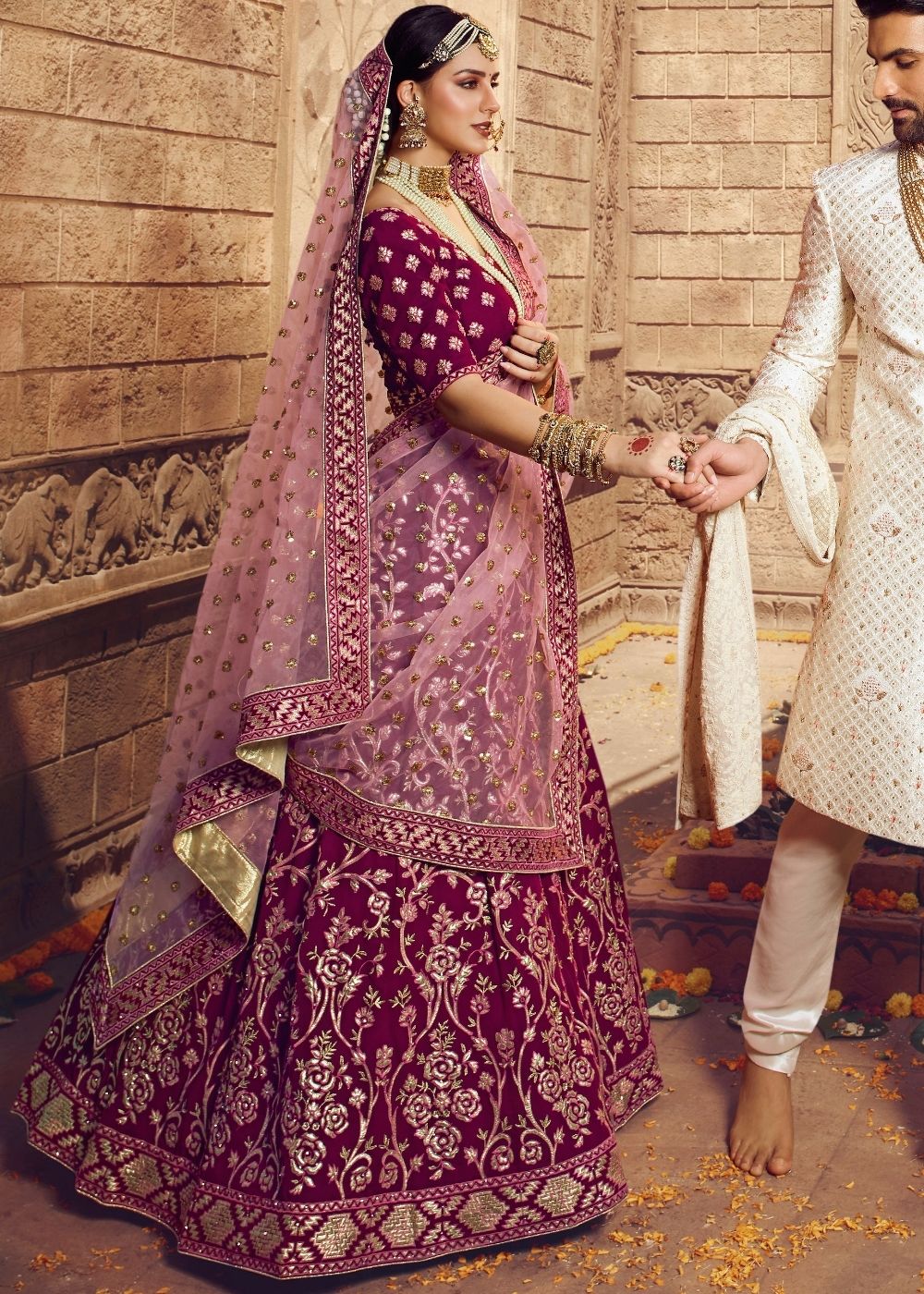 Wine Purple Georgette Bridal Lehenga Choli