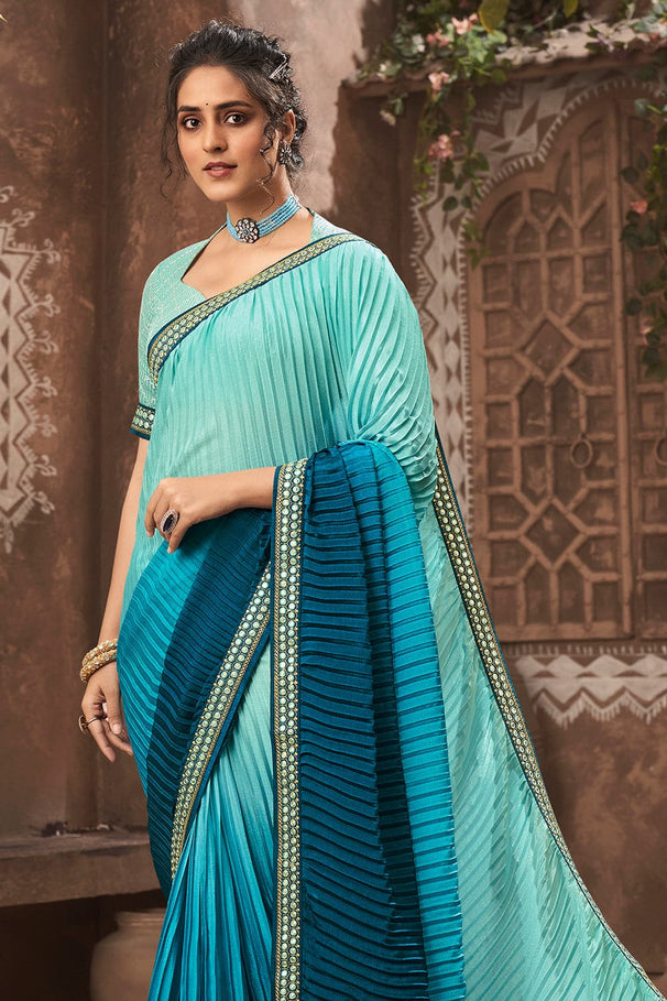 Riptide Blue Dual Tone Chiffon Saree