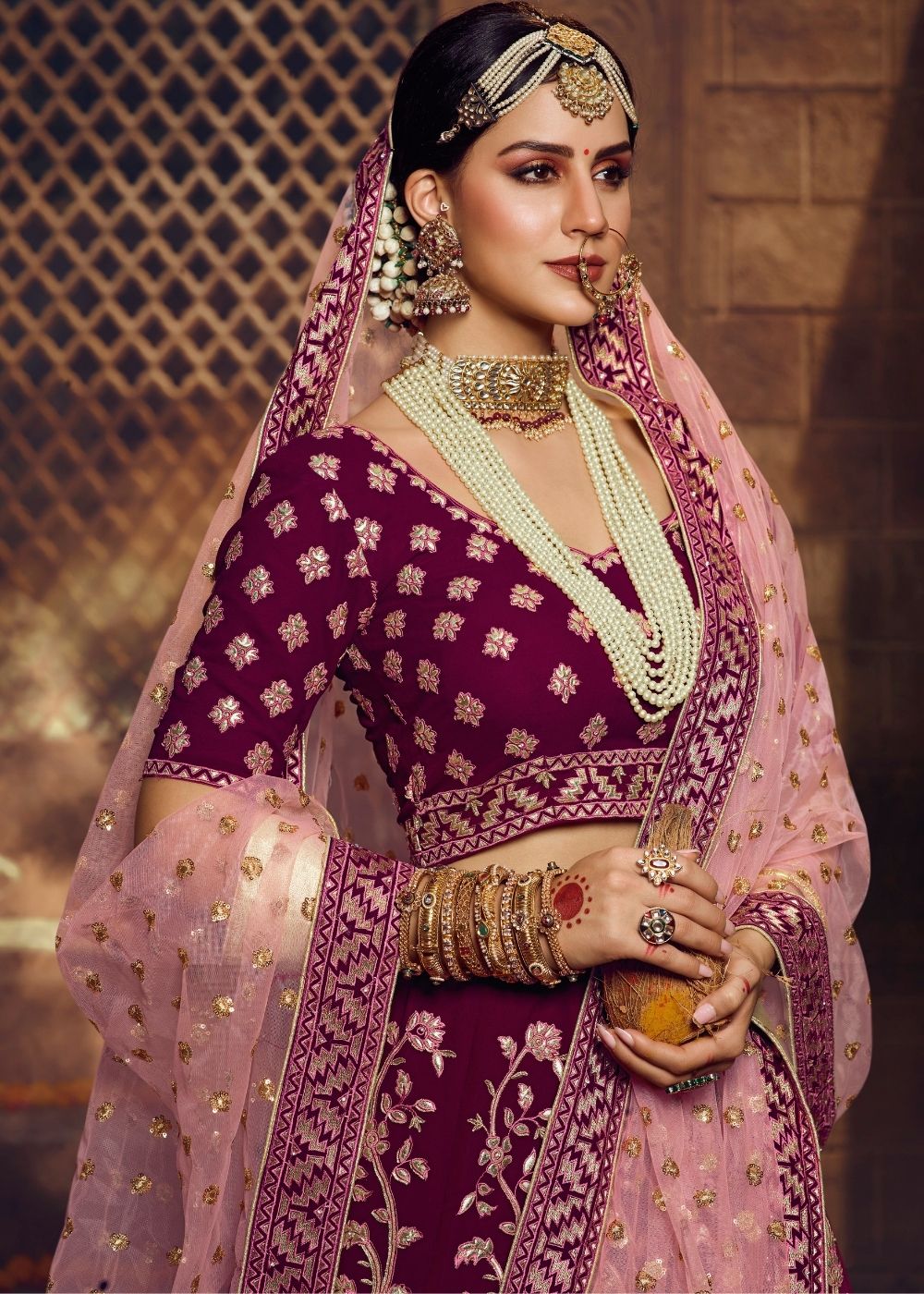 Wine Purple Georgette Bridal Lehenga Choli