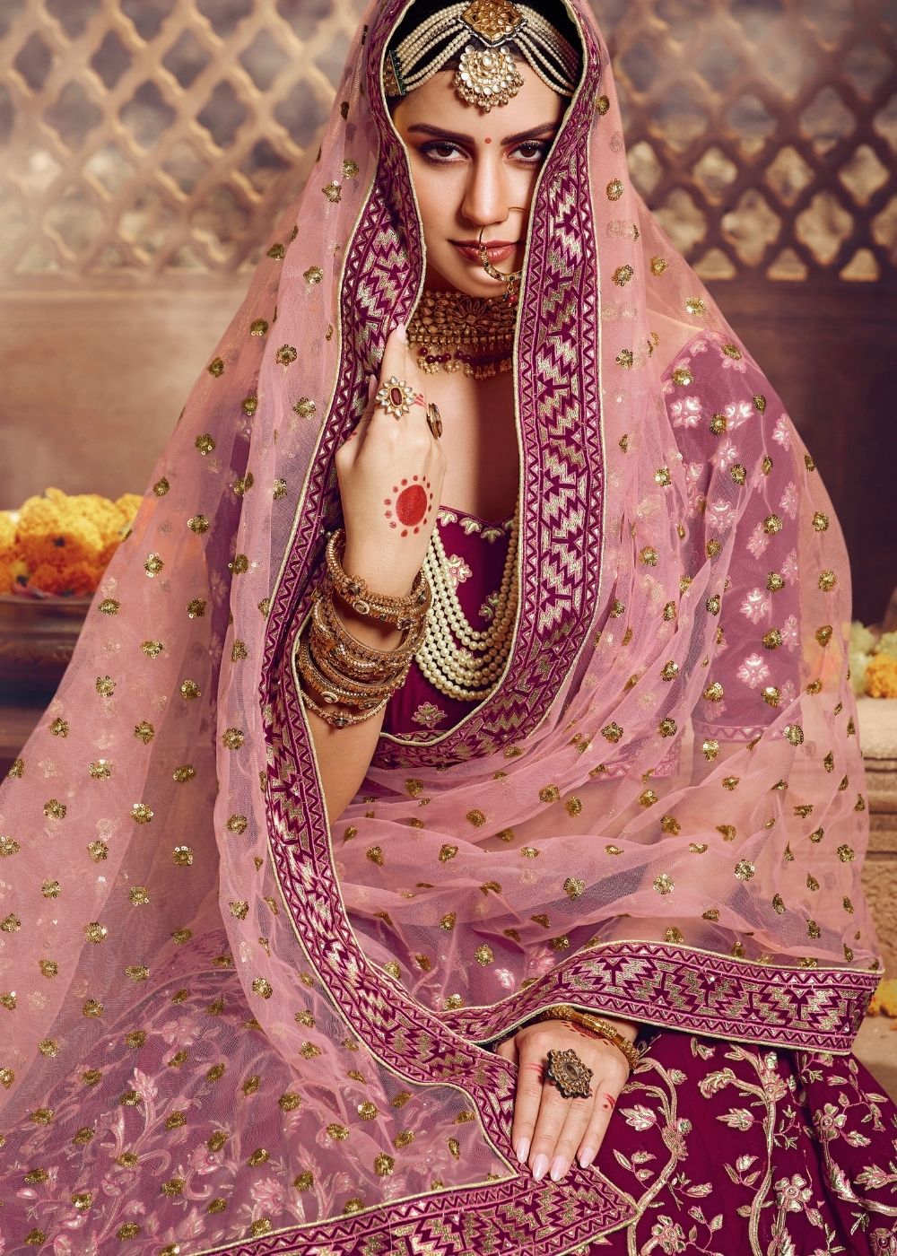 Wine Purple Georgette Bridal Lehenga Choli