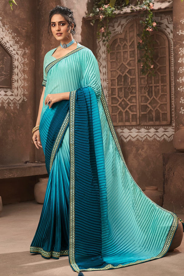 Riptide Blue Dual Tone Chiffon Saree