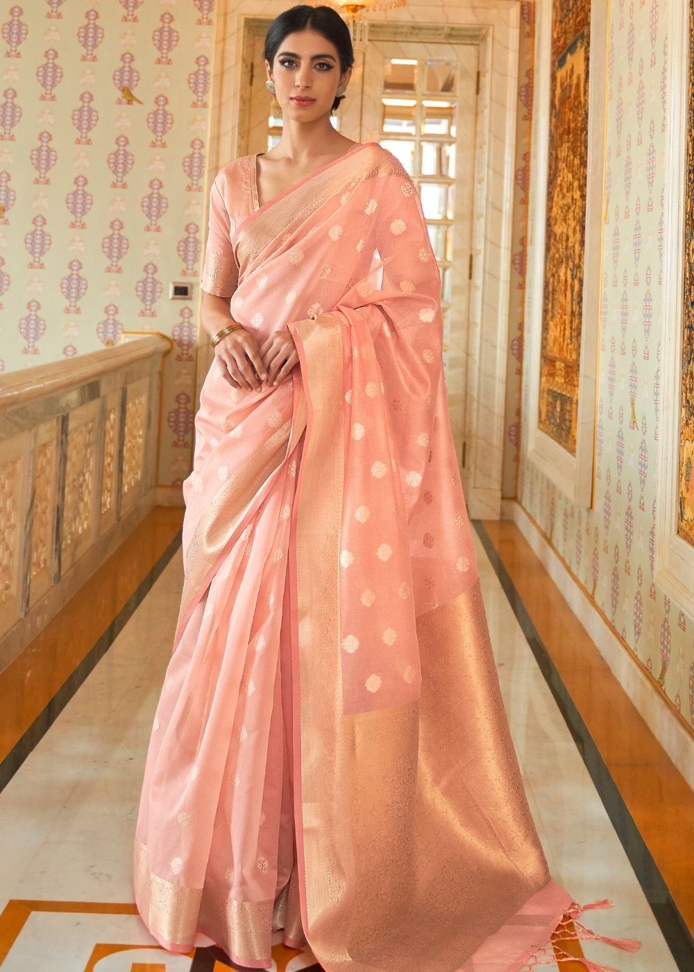 Contessa Pink Zari Woven Linen Saree