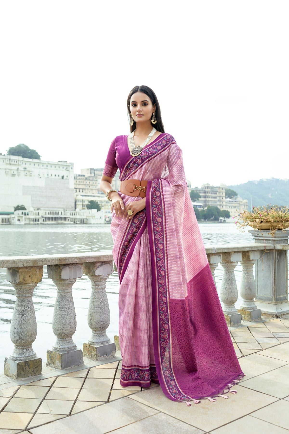 Cavern Pink Cotton Silk Saree