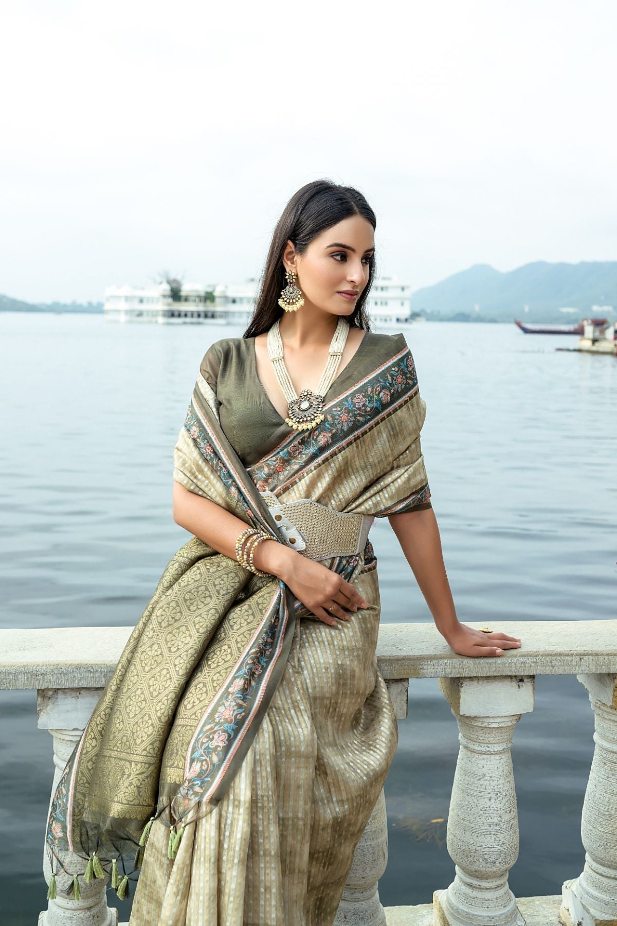 Shadow Green Cotton Silk Saree