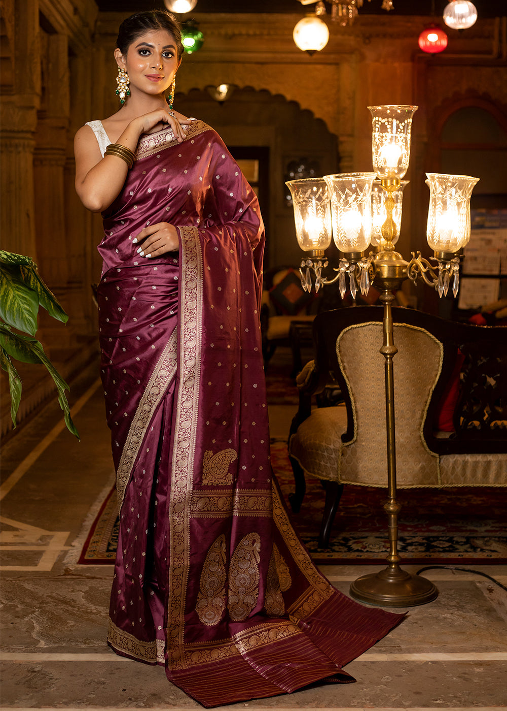 Thorns Purple Hand Woven Katan Pure Silk Saree