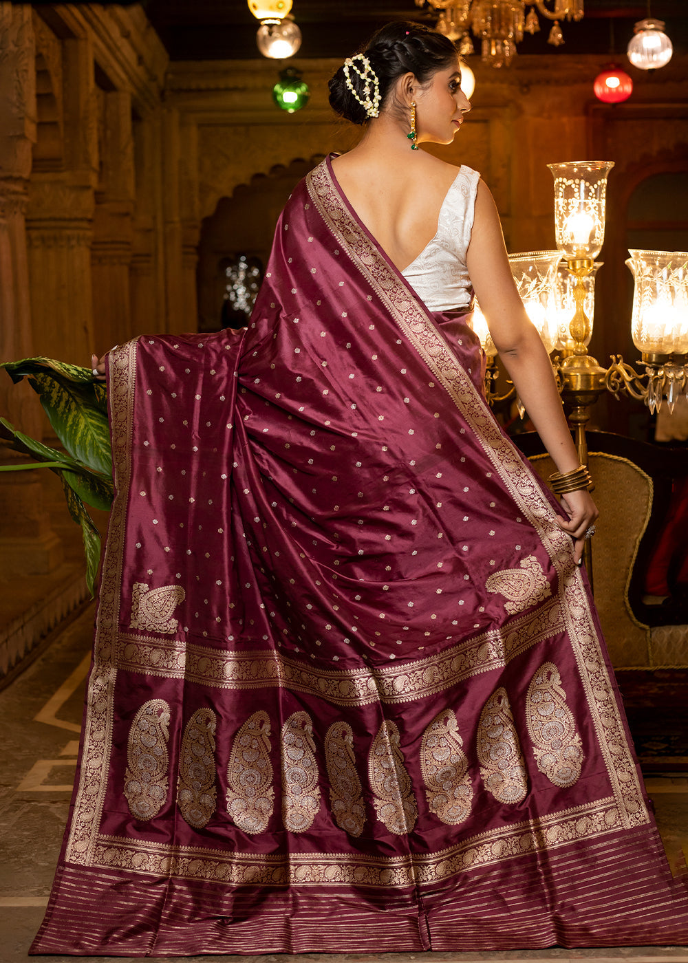 Thorns Purple Hand Woven Katan Pure Silk Saree