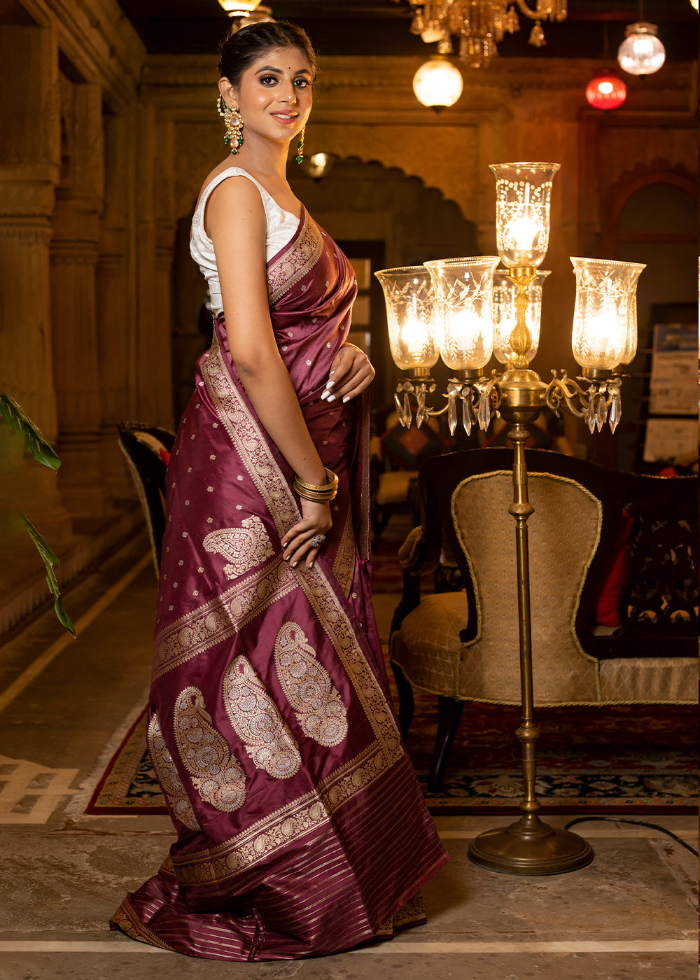 Thorns Purple Hand Woven Katan Pure Silk Saree