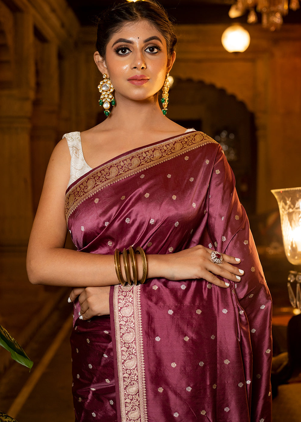 Thorns Purple Hand Woven Katan Pure Silk Saree