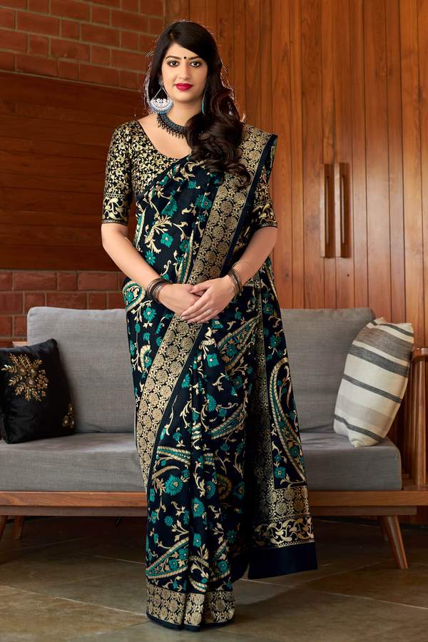 Bunker Blue woven Banarasi saree