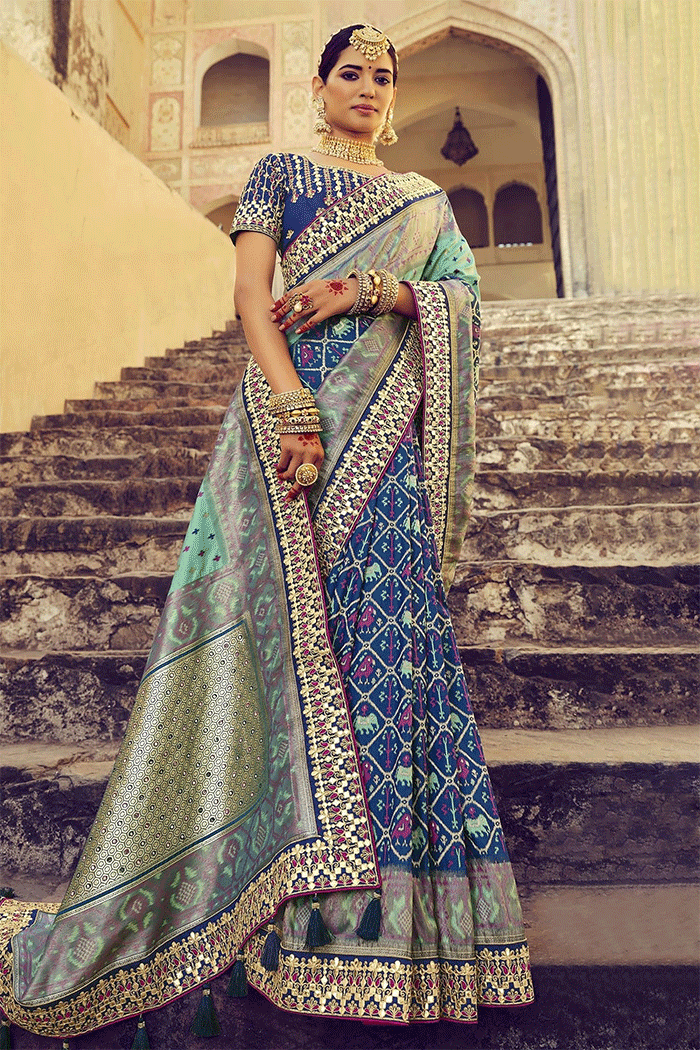 Gothic Blue Zari Woven Patola Saree with Designer Blouse