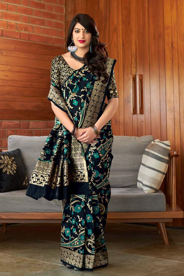 Bunker Blue woven Banarasi saree