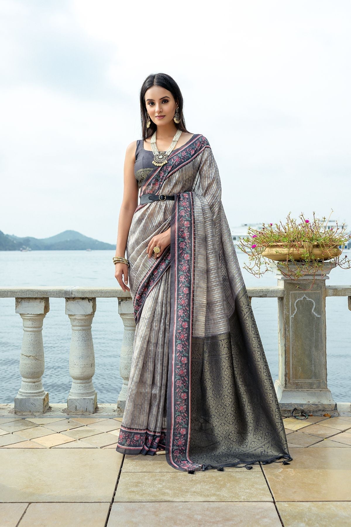 Mid Grey Cotton Silk Saree