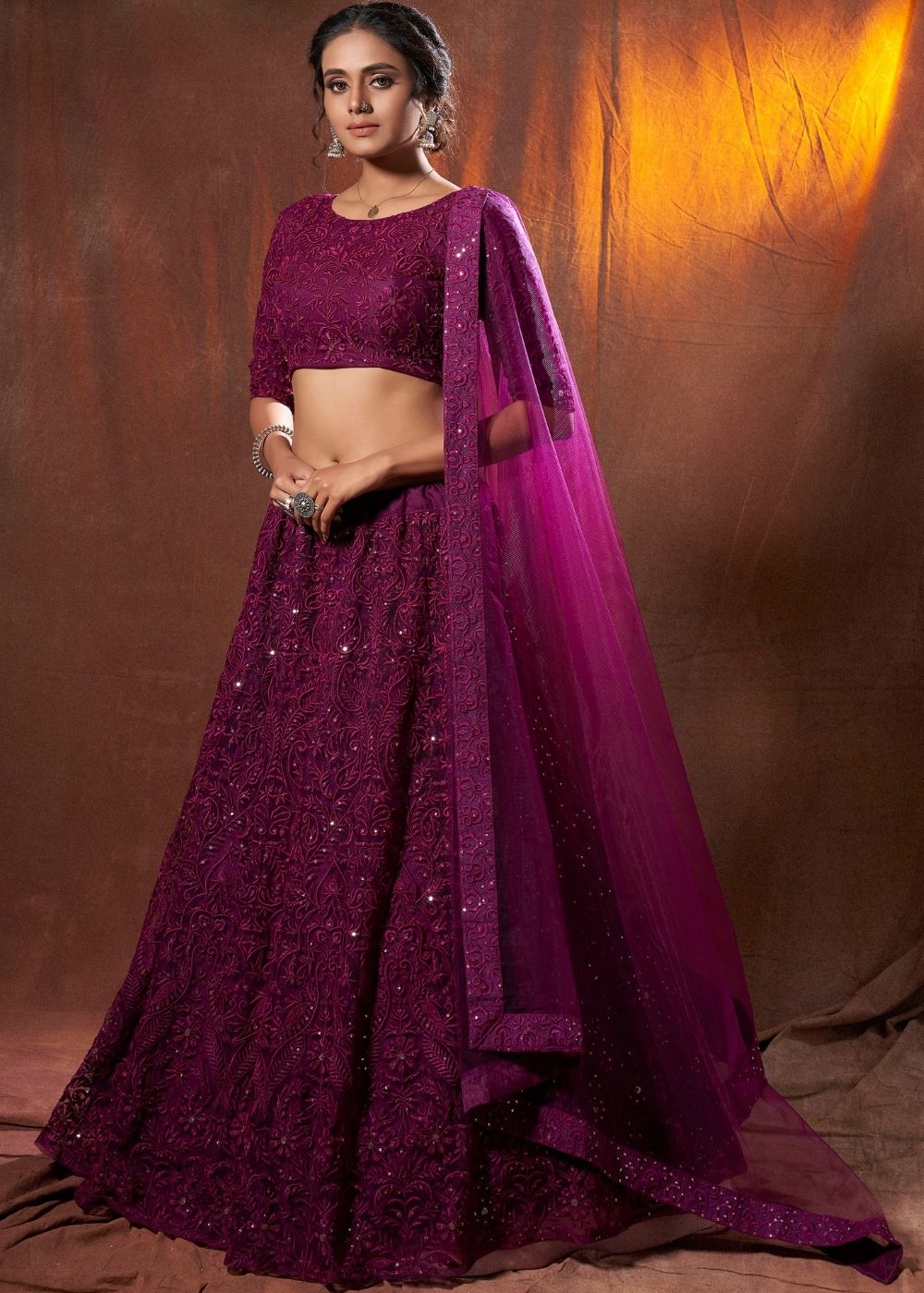 Camelot Purple Designer Soft Net Lehenga Choli