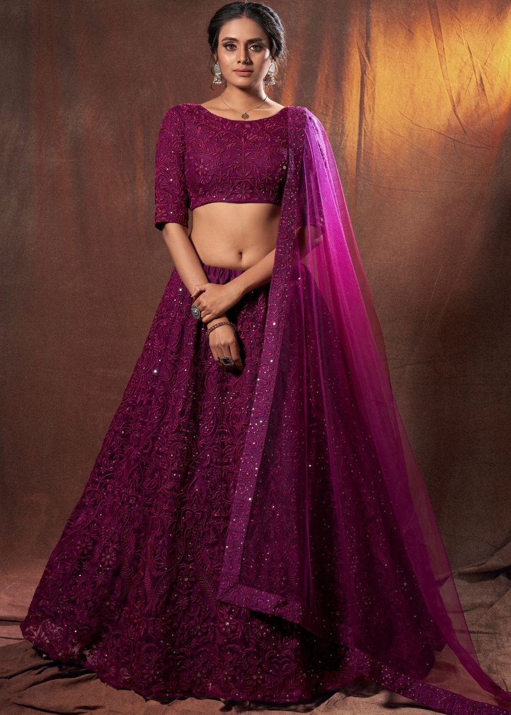 Camelot Purple Designer Soft Net Lehenga Choli