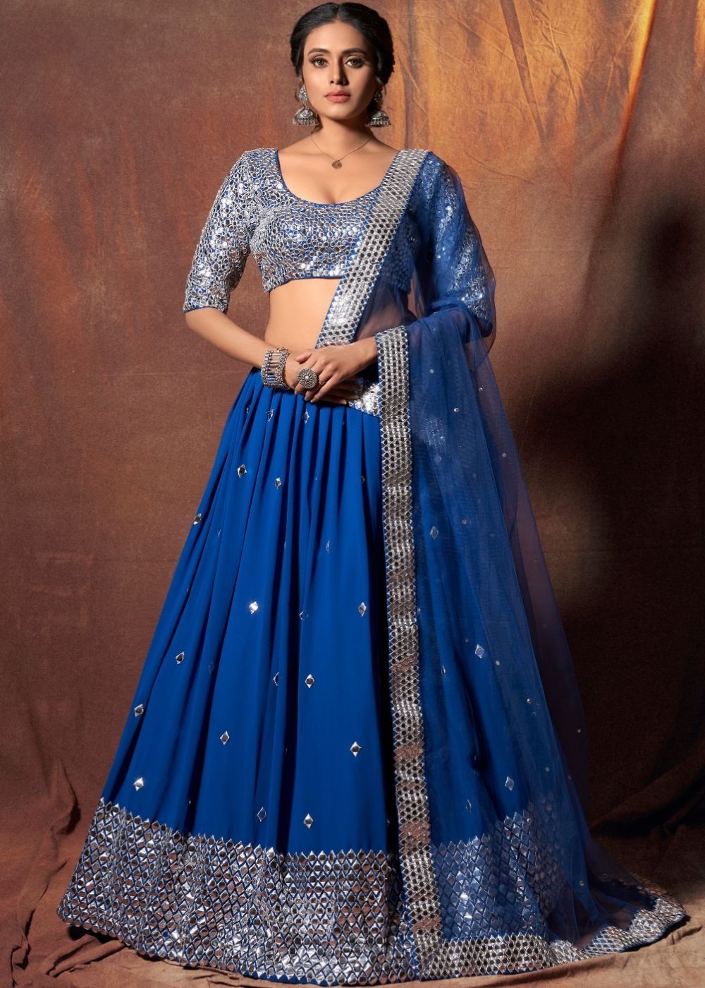 Catalina Blue Designer Georgette Lehenga