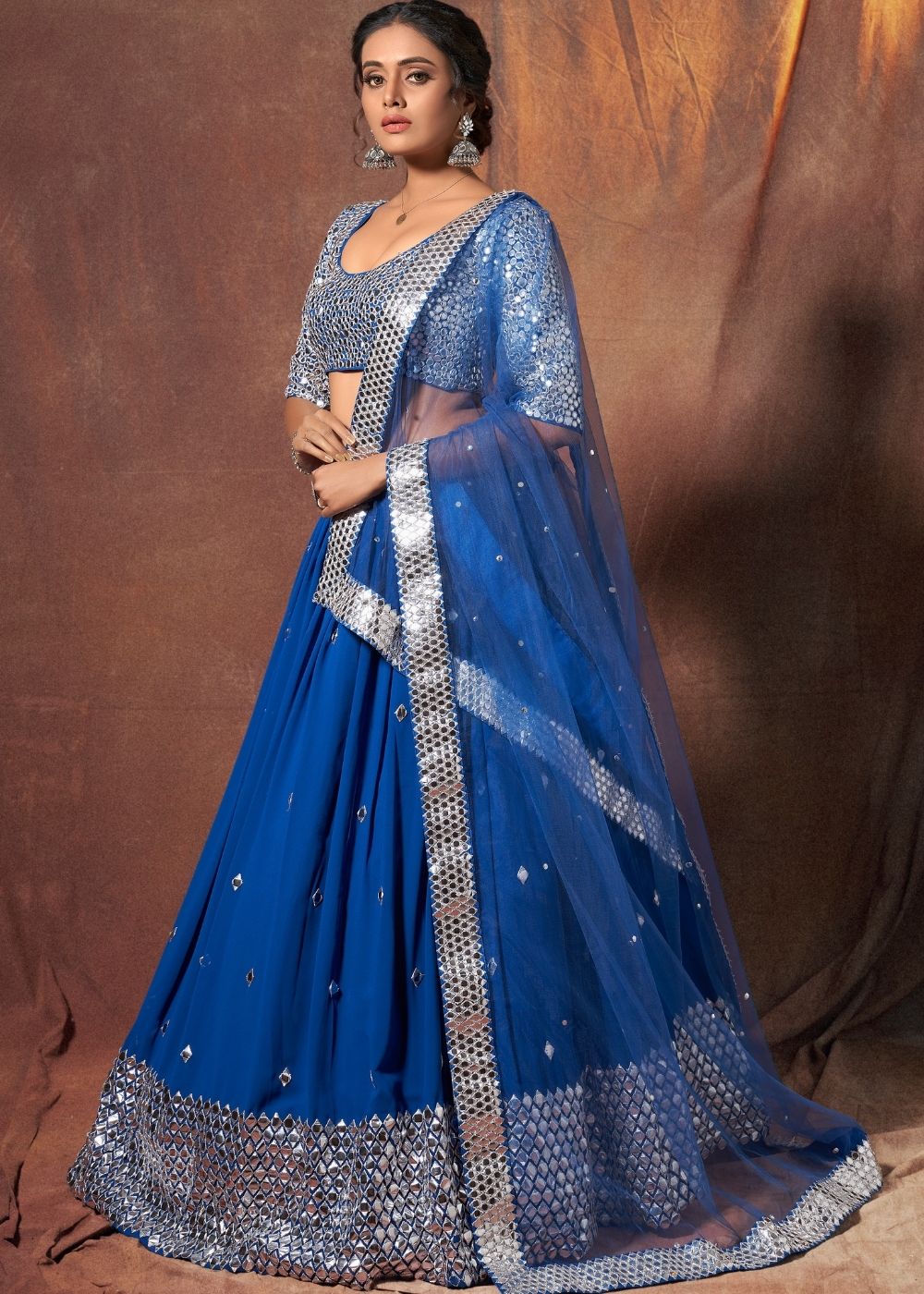 Catalina Blue Designer Georgette Lehenga