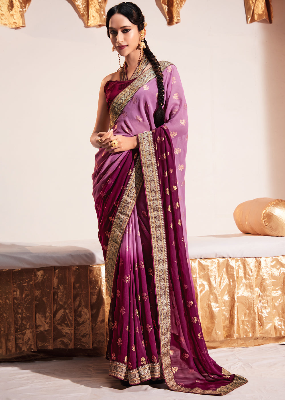 Viola Purple Woven Georgette Silk Saree