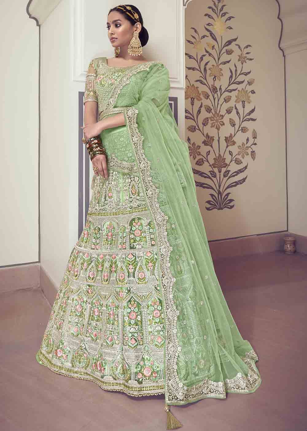 Caper Pista Net Lehenga Choli