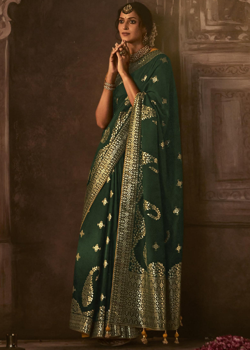 Mallard Green Woven Designer Banarasi Silk Saree