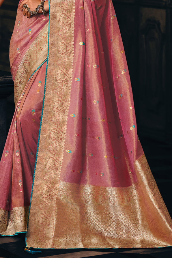 Shimmering Pink Zari Woven Banarasi Saree