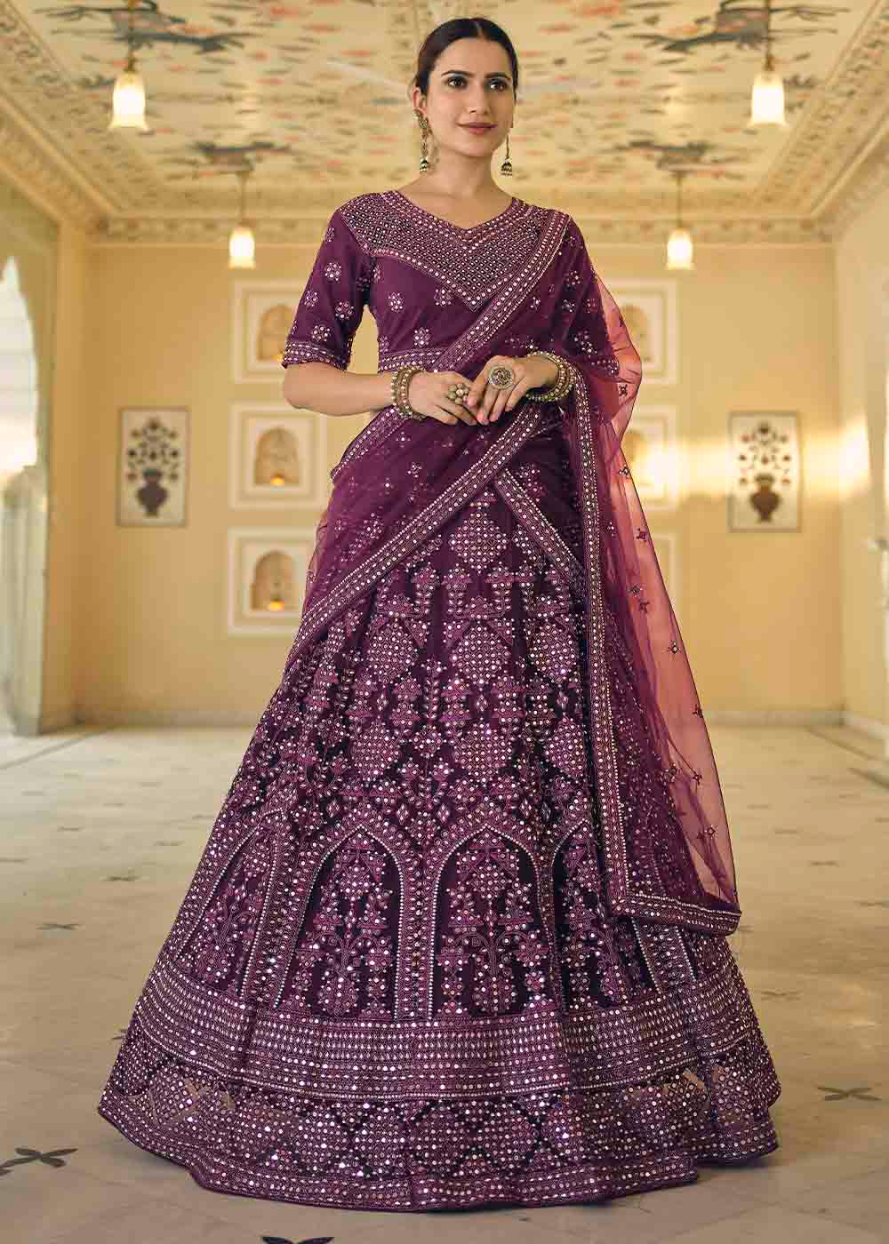 Wine Berry Purple Soft Net Lehenga Choli