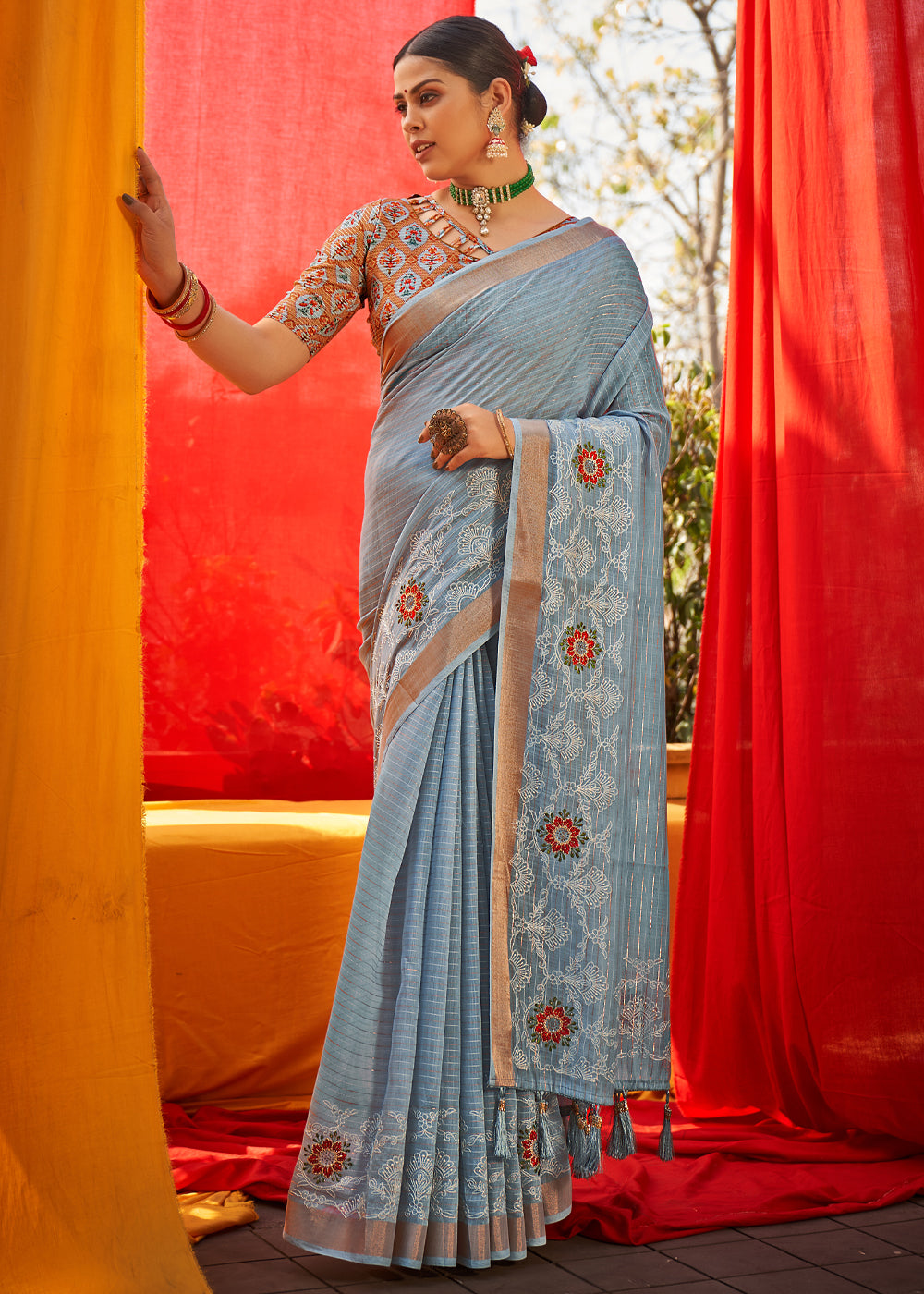 Edward Grey Woven Linen Silk Saree