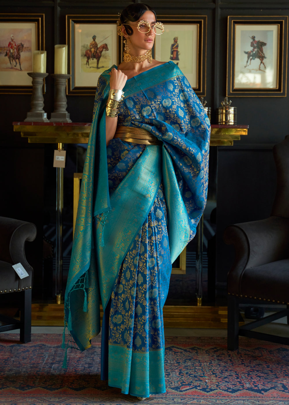 Neptune Blue Woven Banarasi Soft Silk Saree