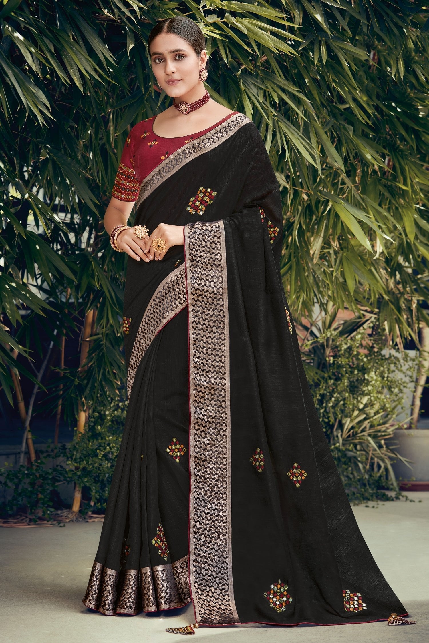 Eerie Black Embroidery Cotton Saree