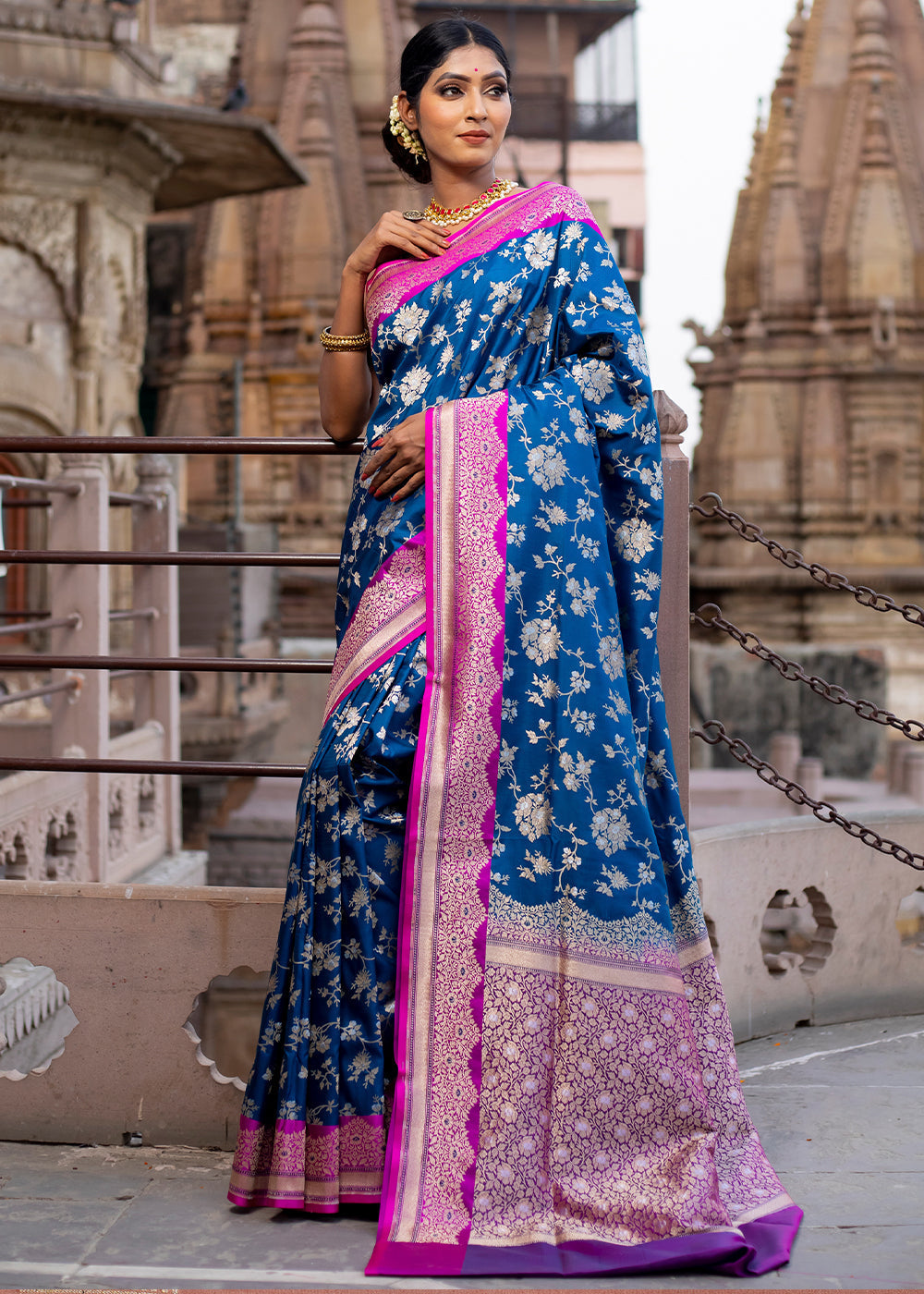 Bahama Blue Hand Woven Katan Pure Silk Saree