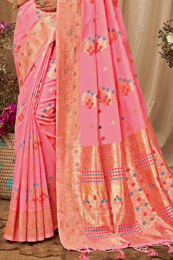 Sea Pink Cotton Saree