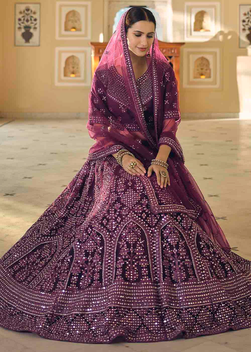 Wine Berry Purple Soft Net Lehenga Choli