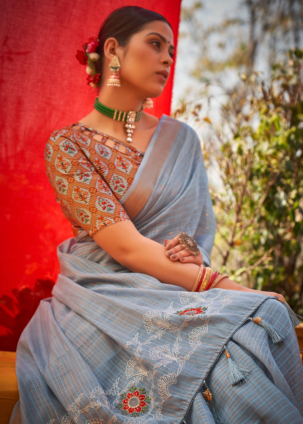 Edward Grey Woven Linen Silk Saree