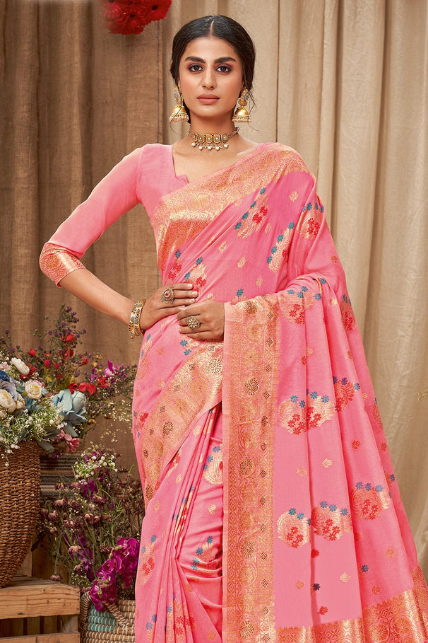 Sea Pink Cotton Saree