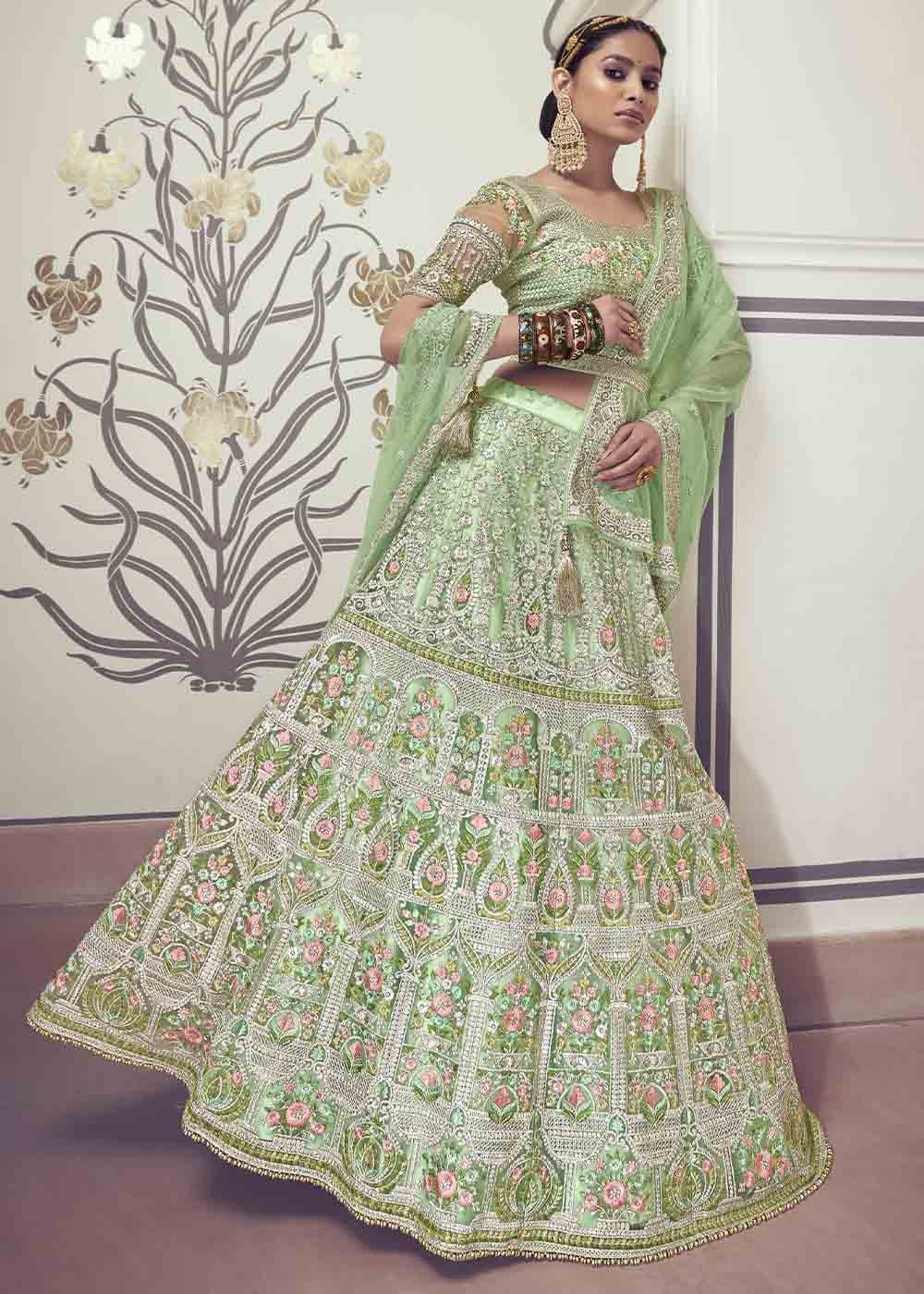 Caper Pista Net Lehenga Choli