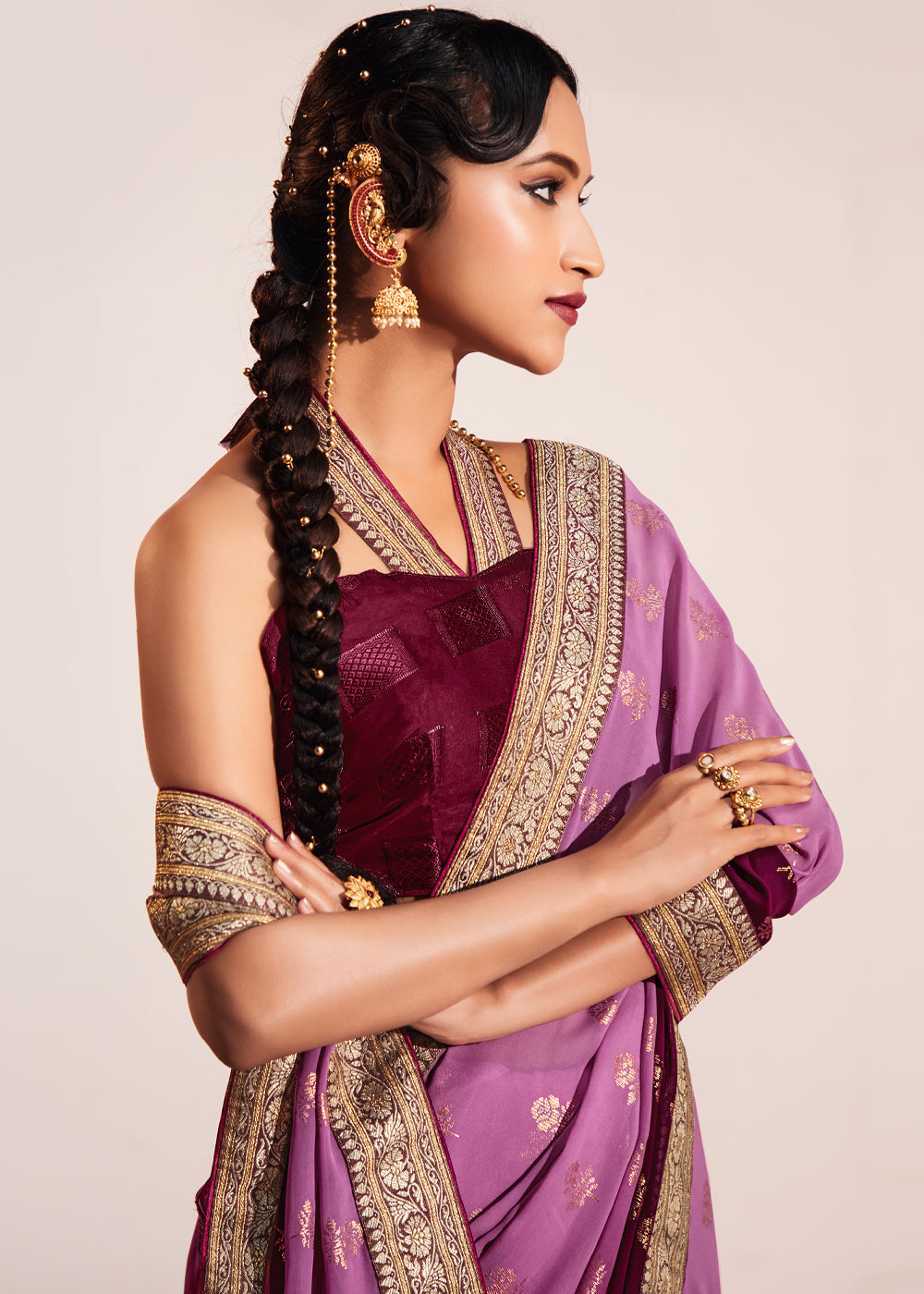 Viola Purple Woven Georgette Silk Saree