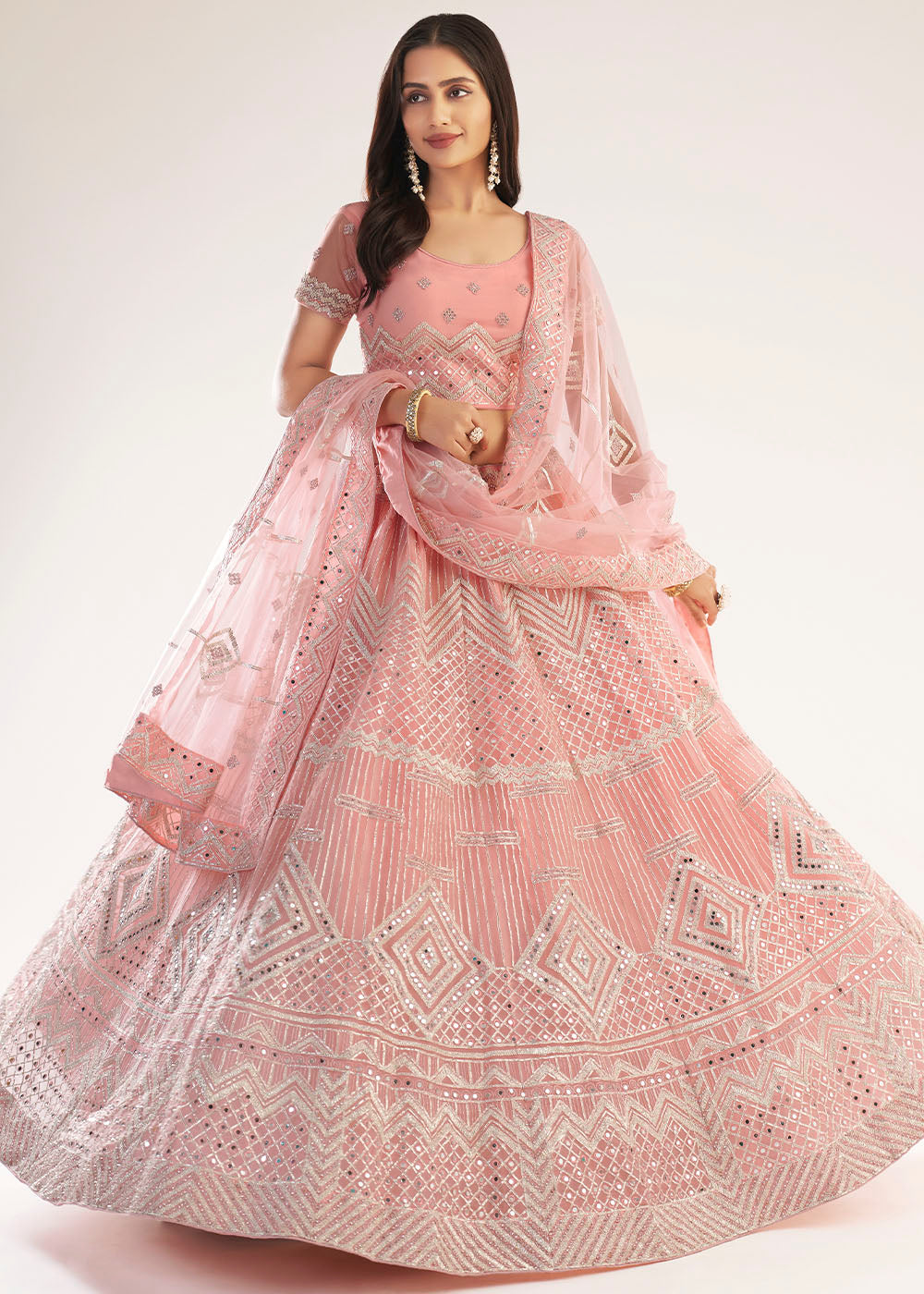 Cavern Pink Net Designer Lehenga Choli