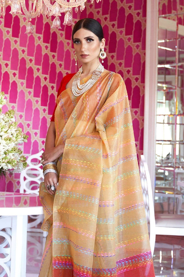 Tacao Orange Satin Silk Saree