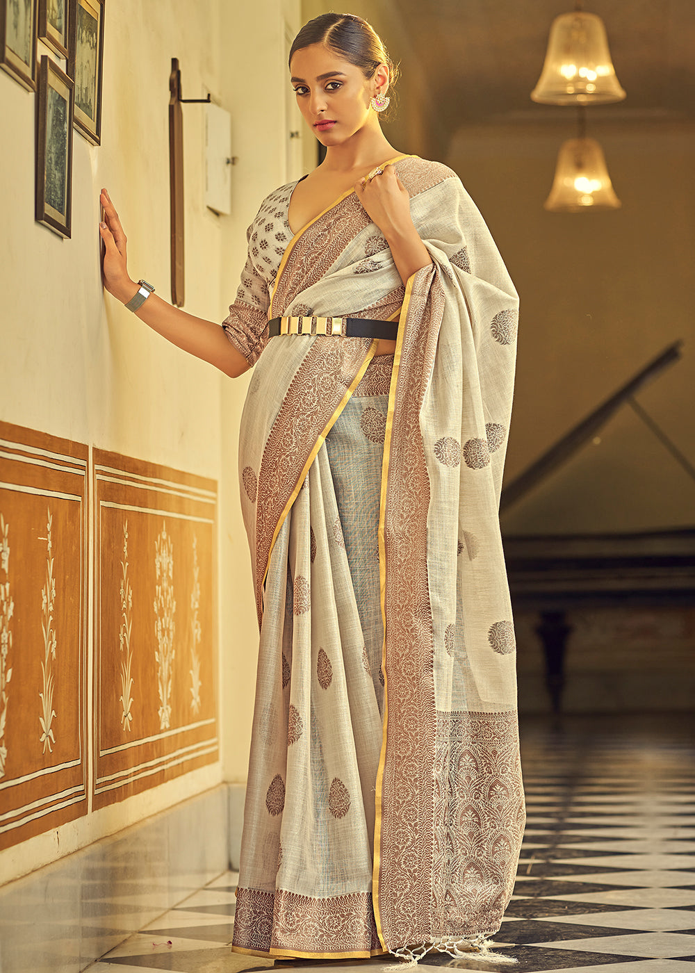 Sand Brown Linen Silk Saree