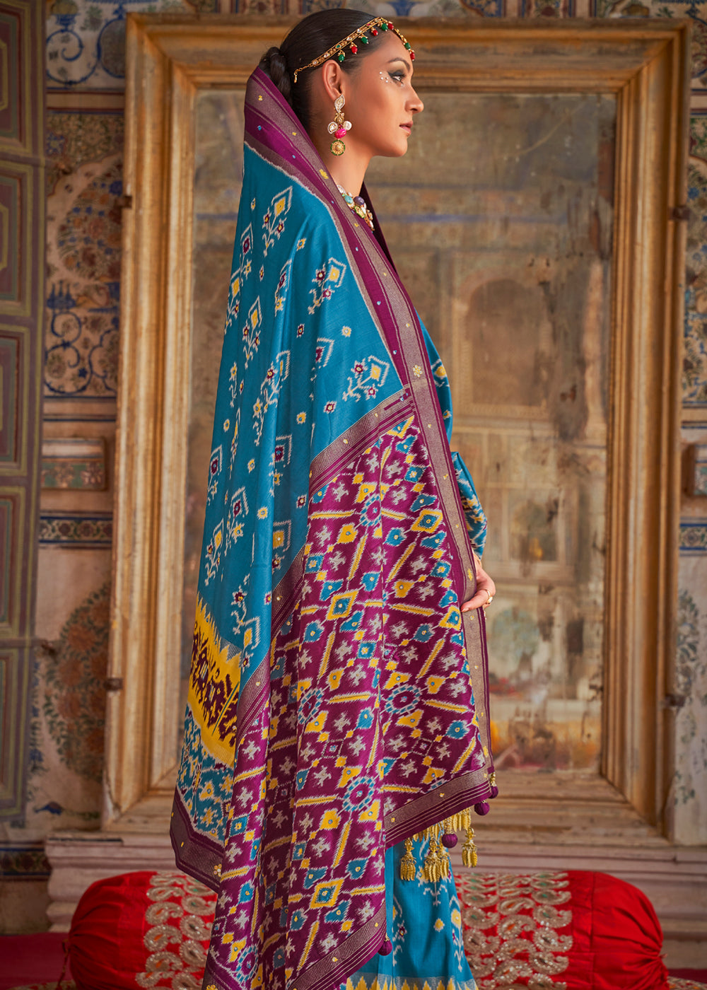 Boston Blue and Purple Woven Patola Silk Saree