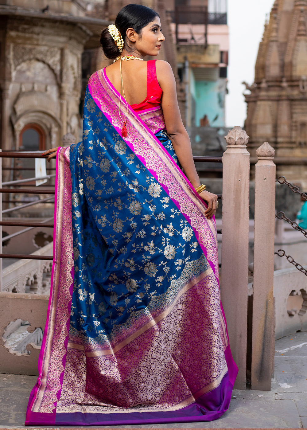 Bahama Blue Hand Woven Katan Pure Silk Saree